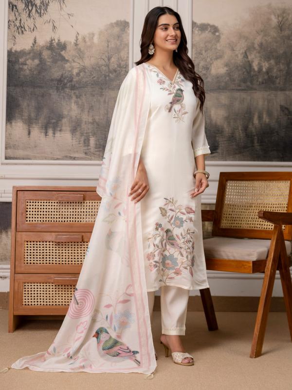 VP 9928 W Women’s Roman Silk Straight Kurta Pent Dupatta Sets with Embroidery Work | 3pcs Ethnic Set